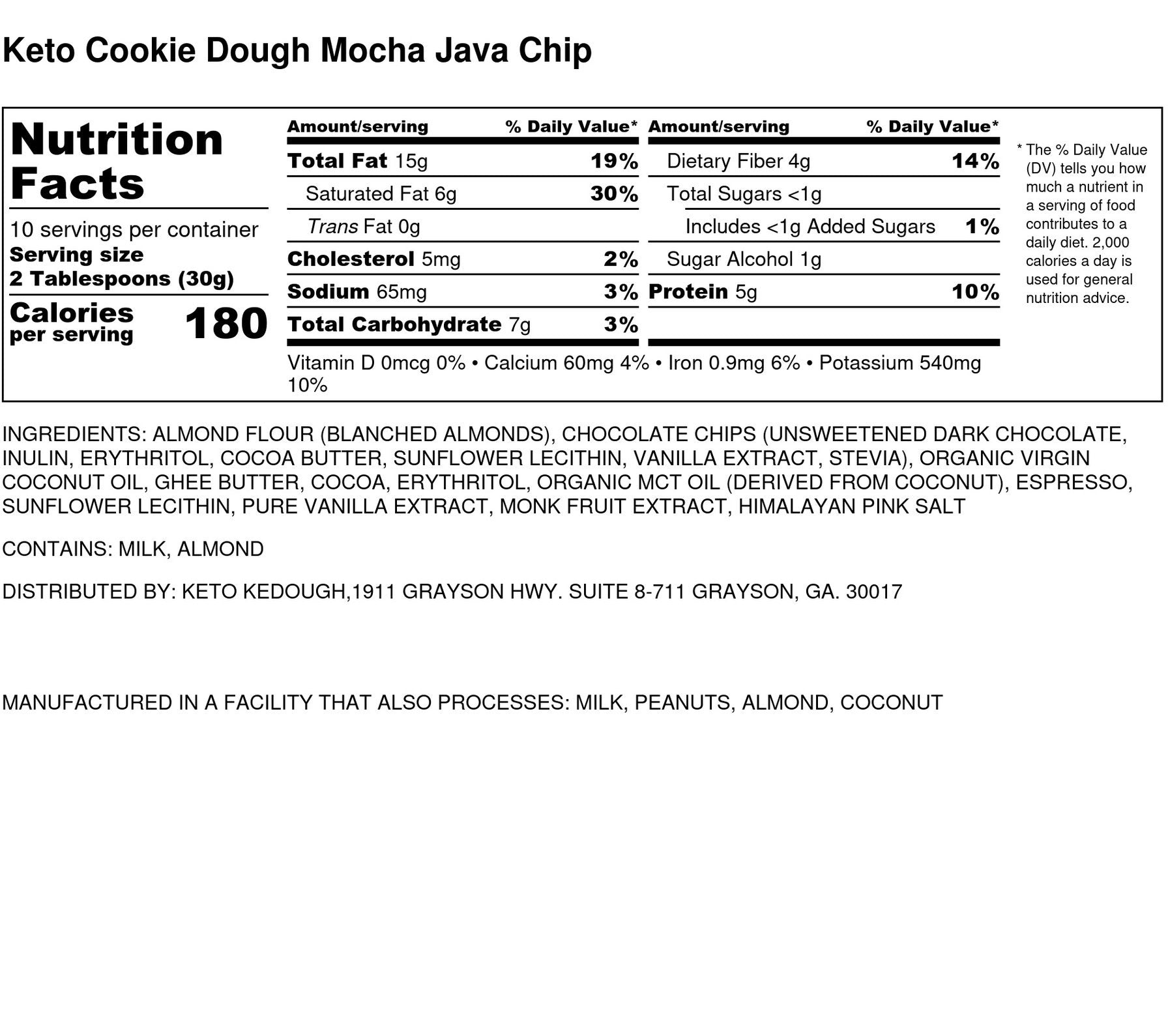 Keto Mocha Java Chip | Edible Cookie Dough | Keto Kedough